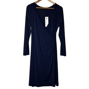 Babette NWT Dress Size S Faux Wrap Rayon Knit Navy Long Sleeve Minimalist Career